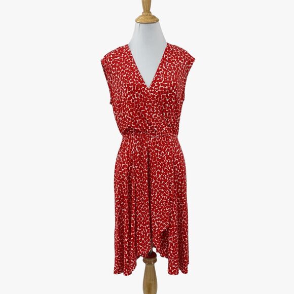 BCBGMaxazria Dress Womens S Small Red White Carmelle Faux Wrap Asymmetrical Hem - Picture 1 of 14